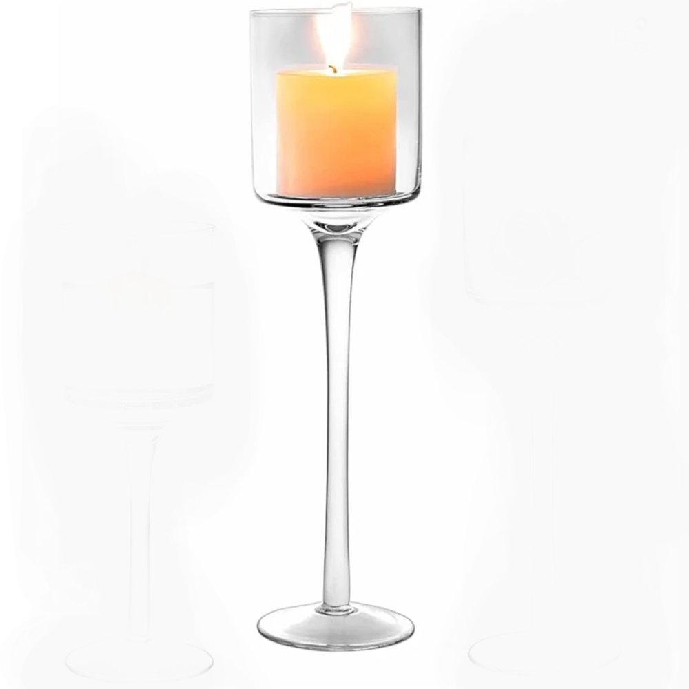 Tall Clear Long Stem Candle Holder for Table Centerpiece, 12"